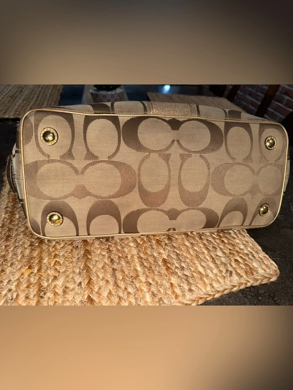 Coach Vintage Signature Kiss-Lock Framing Metallic Gold Carryall Tote